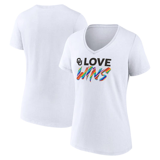 Women's White Oklahoma Sooners Love Wins V-Neck T-Shirt