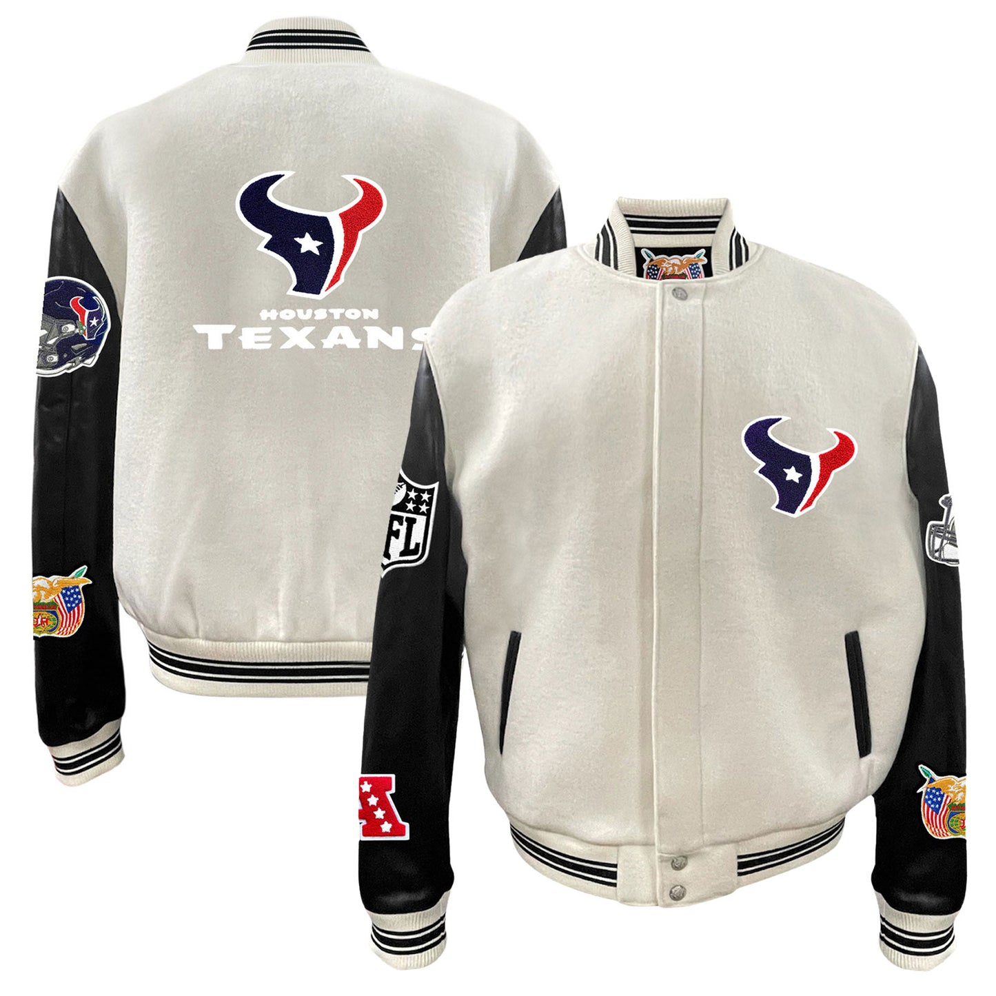 Men's Jeff Hamilton  White Houston Texans Wool & Leather Full-Snap Varsity Jacket