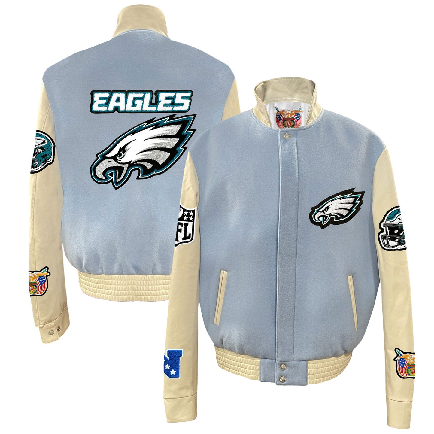 Men's Jeff Hamilton  Light Blue Philadelphia Eagles Wool & Leather Full-Snap Varsity Jacket