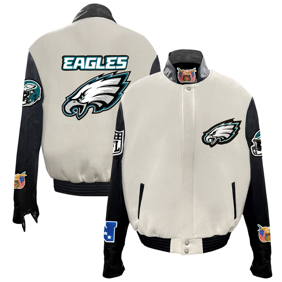 Men's Jeff Hamilton  White Philadelphia Eagles Wool & Leather Full-Snap Varsity Jacket