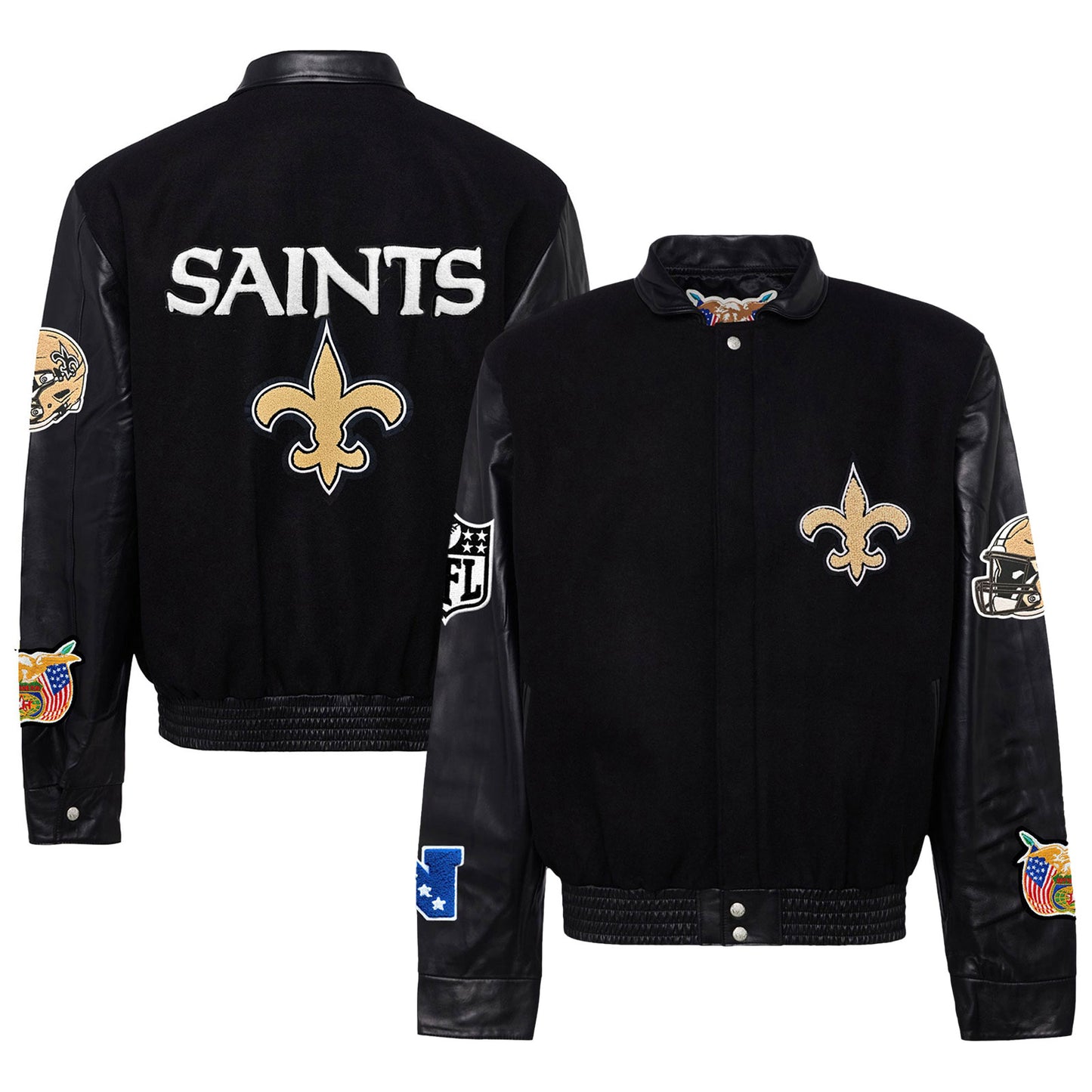 Men's Jeff Hamilton  Black New Orleans Saints Wool & Leather Full-Snap Varsity Jacket