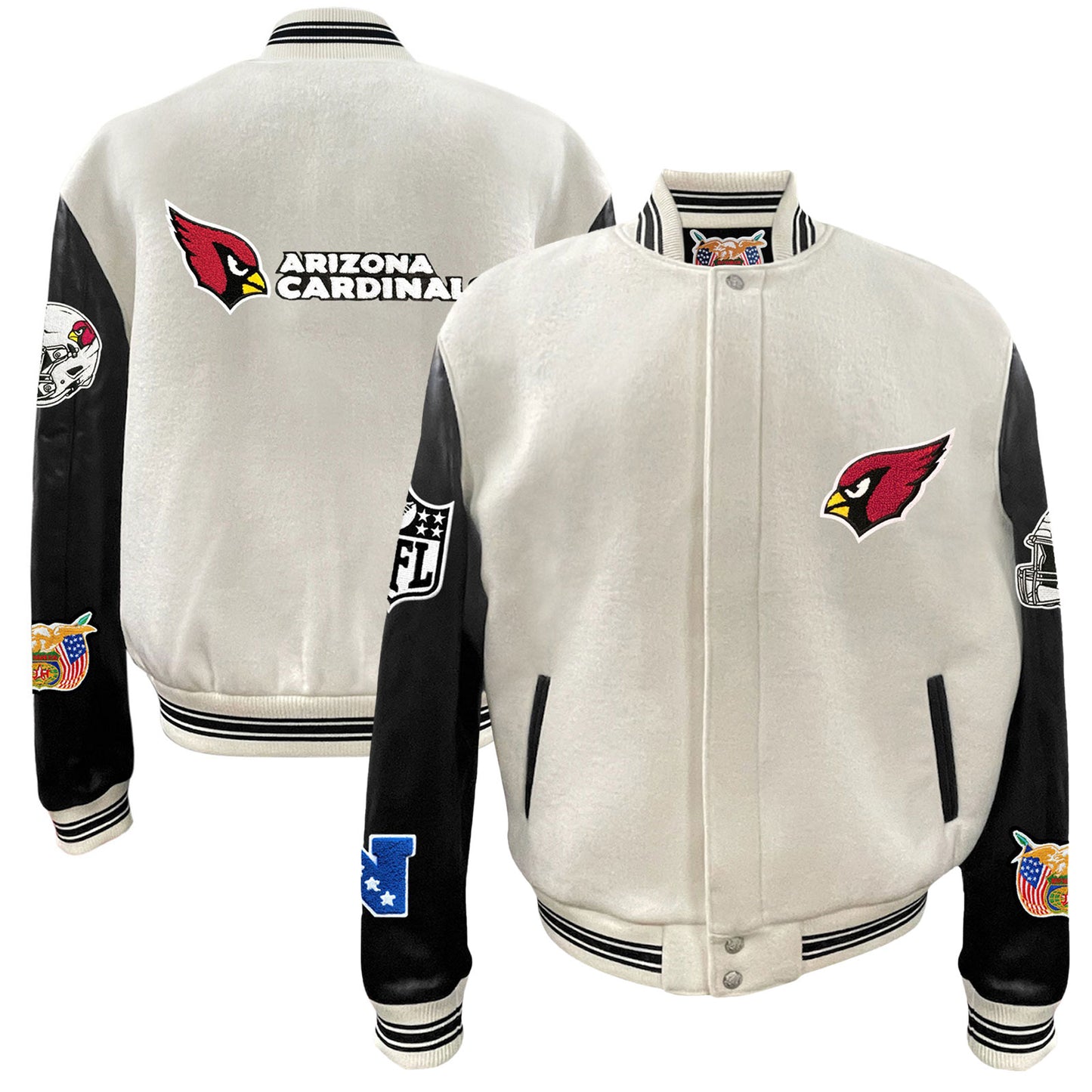 Men's Jeff Hamilton  White Arizona Cardinals Wool & Leather Full-Snap Varsity Jacket