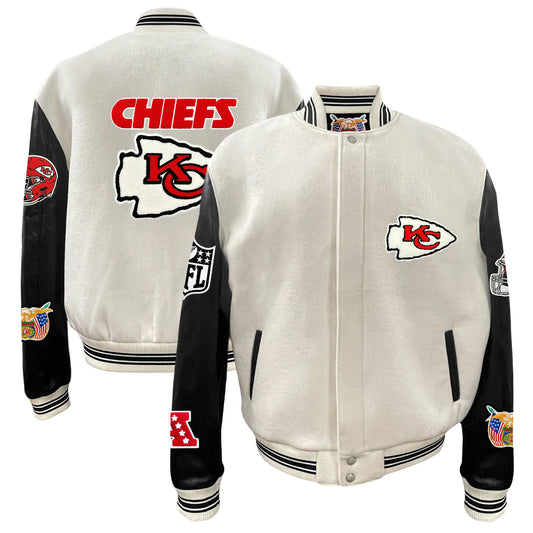 Men's Jeff Hamilton  White Kansas City Chiefs Wool & Leather Full-Snap Varsity Jacket