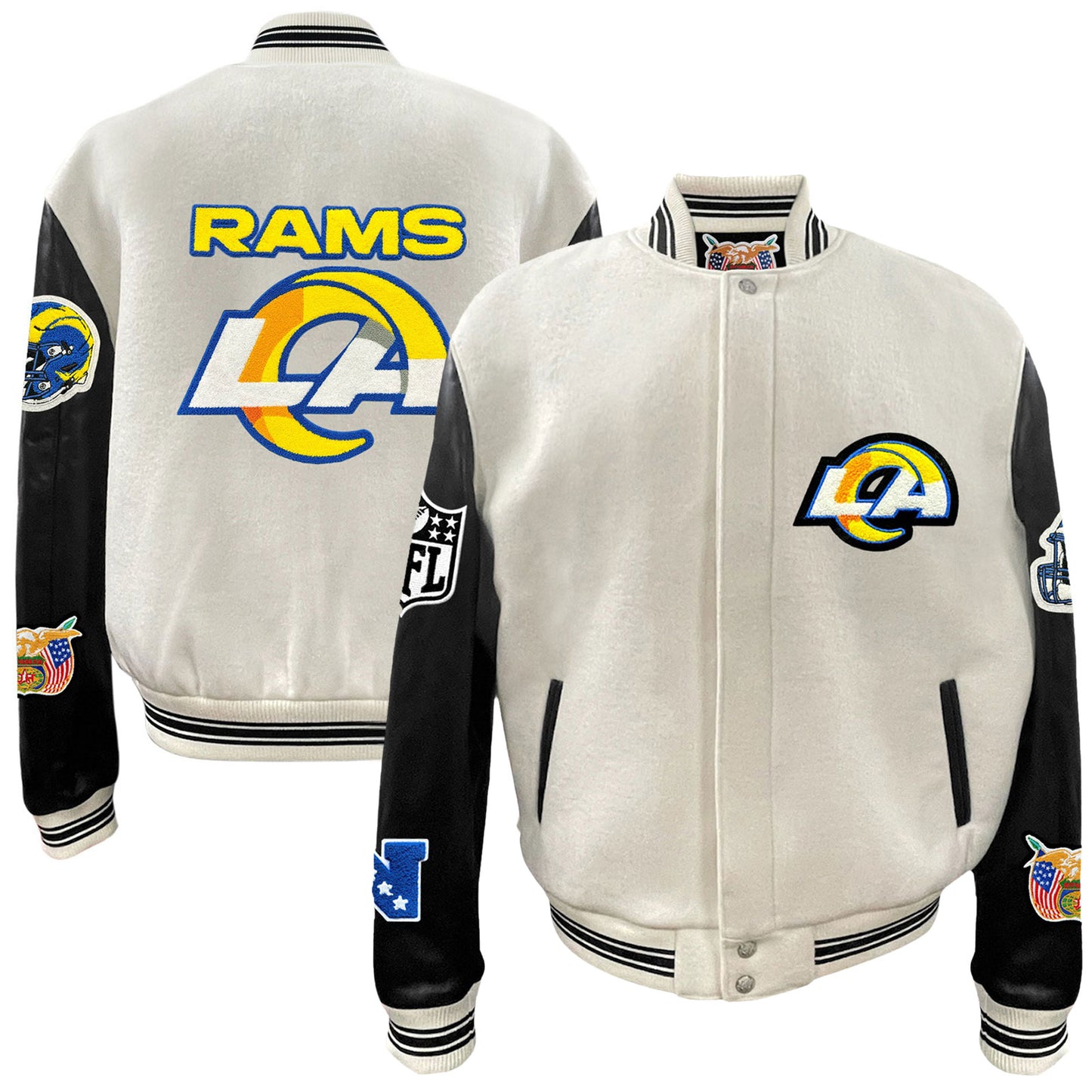Men's Jeff Hamilton  White Los Angeles Rams Wool & Leather Full-Snap Varsity Jacket
