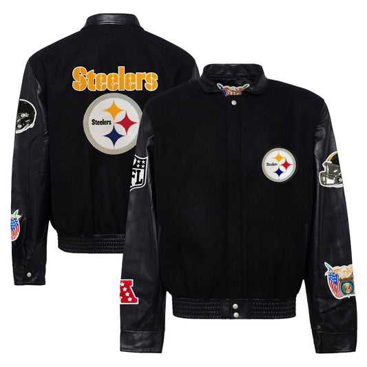 Men's Jeff Hamilton  Black Pittsburgh Steelers Wool & Leather Full-Snap Varsity Jacket