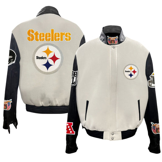 Men's Jeff Hamilton  White Pittsburgh Steelers Wool & Leather Full-Snap Varsity Jacket