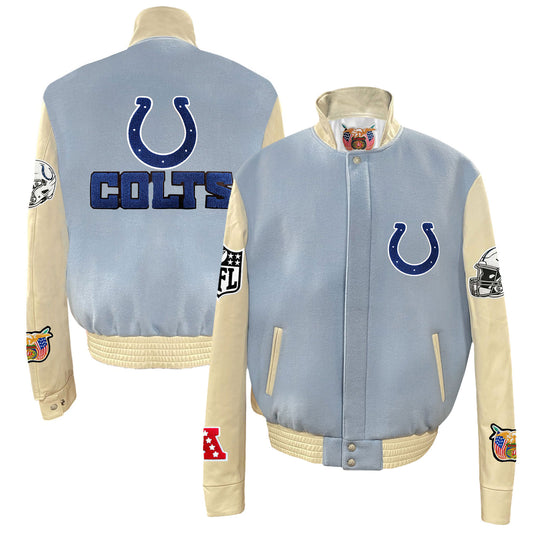 Men's Jeff Hamilton  Light Blue Indianapolis Colts Wool & Leather Full-Snap Varsity Jacket