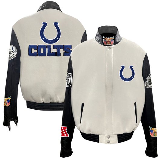 Men's Jeff Hamilton  White Indianapolis Colts Wool & Leather Full-Snap Varsity Jacket