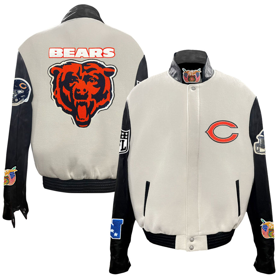 Men's Jeff Hamilton  White Chicago Bears Wool & Leather Full-Snap Varsity Jacket