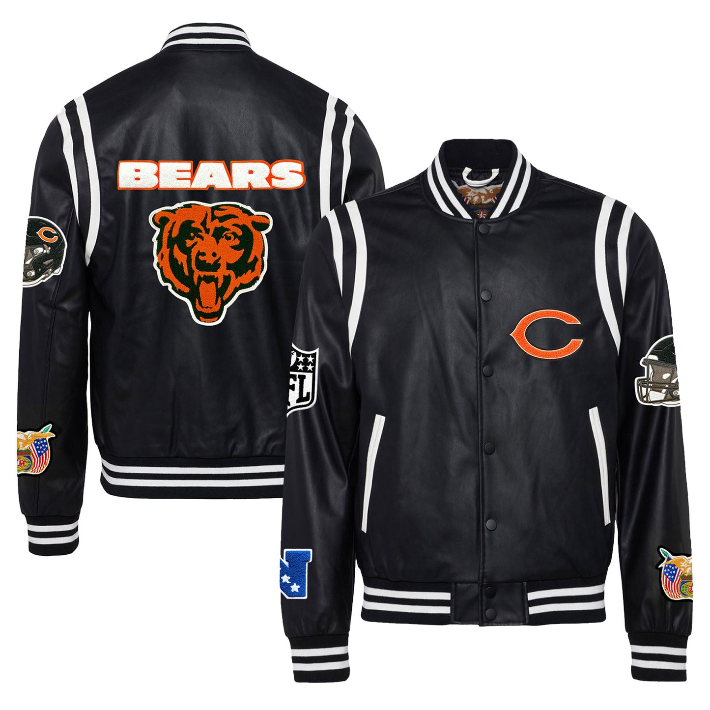 Men's Jeff Hamilton  Black Chicago Bears Vegan Leather Full-Snap Jacket