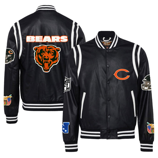 Men's Jeff Hamilton  Black Chicago Bears Vegan Leather Full-Snap Jacket