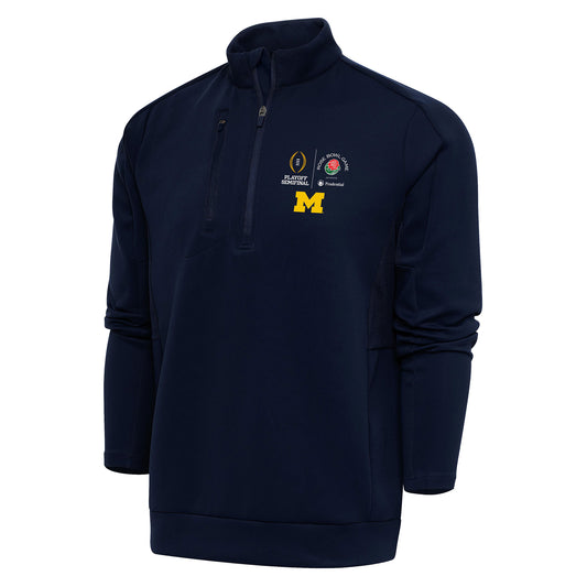 Men's Antigua Navy Michigan Wolverines College Football Playoff 2024 Rose Bowl Generation Quarter-Zip Pullover Top