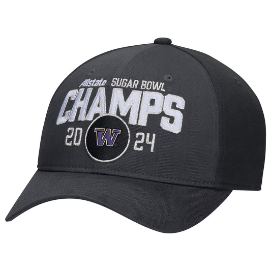 Men's  Black Washington Huskies College Football Playoff 2024 Sugar Bowl Champions Locker Room Adjustable Hat