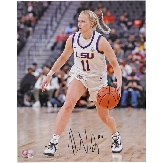 Hailey Van Lith LSU Tigers Autographed 16" x 20" White Jersey Dribbling Photograph