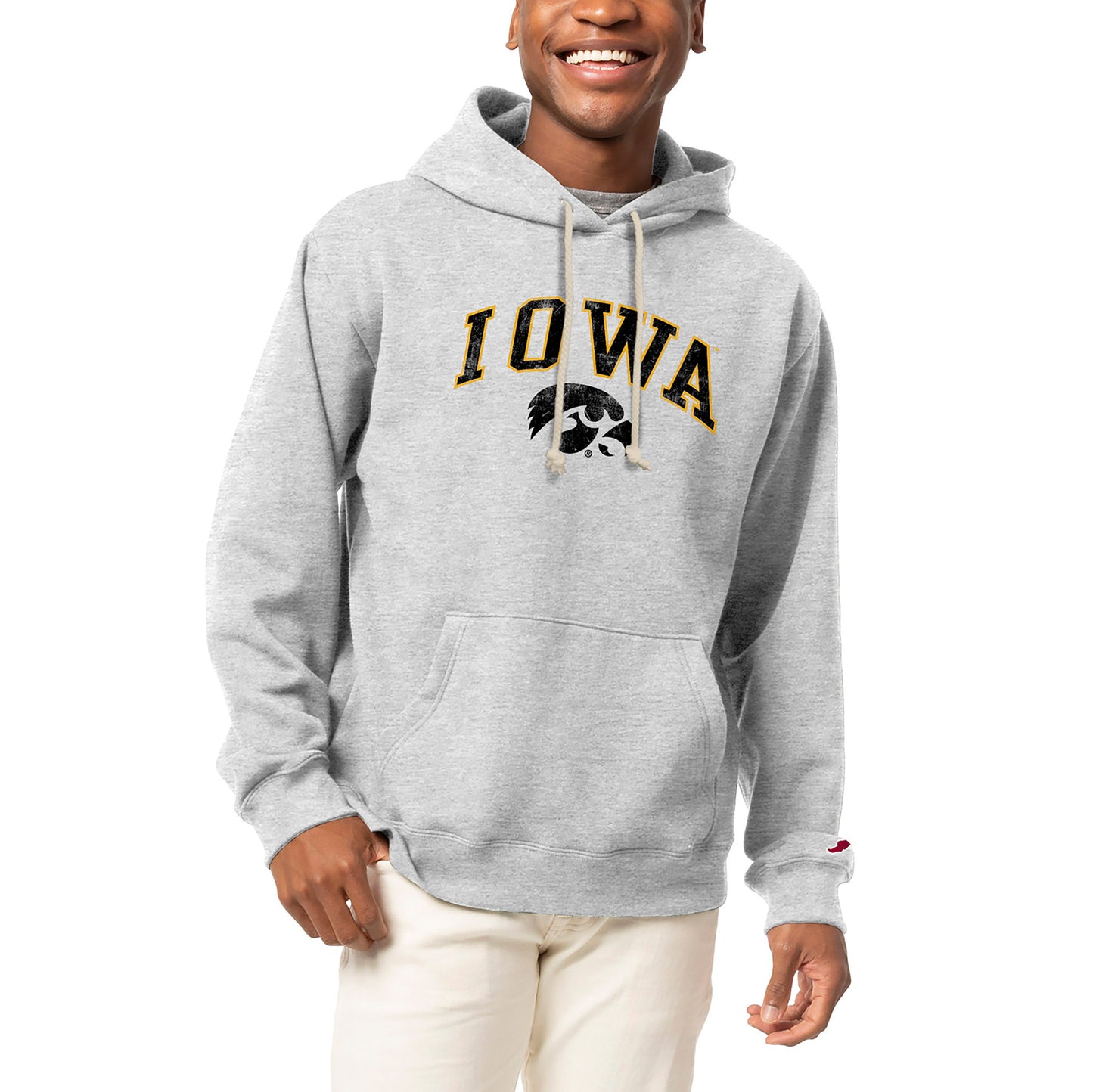 Men's League Collegiate Wear  Heather Gray Iowa Hawkeyes Arch Over Logo Essentials Pullover Hoodie