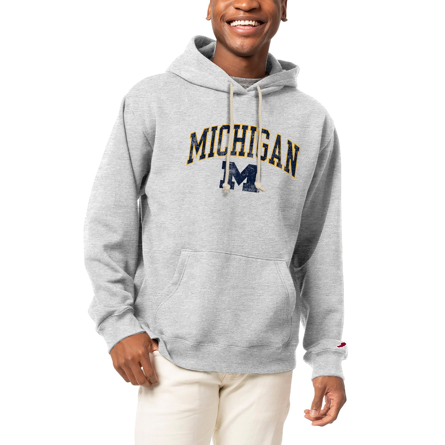 Men's League Collegiate Wear  Heather Gray Michigan Wolverines Arch Over Logo Essentials Pullover Hoodie