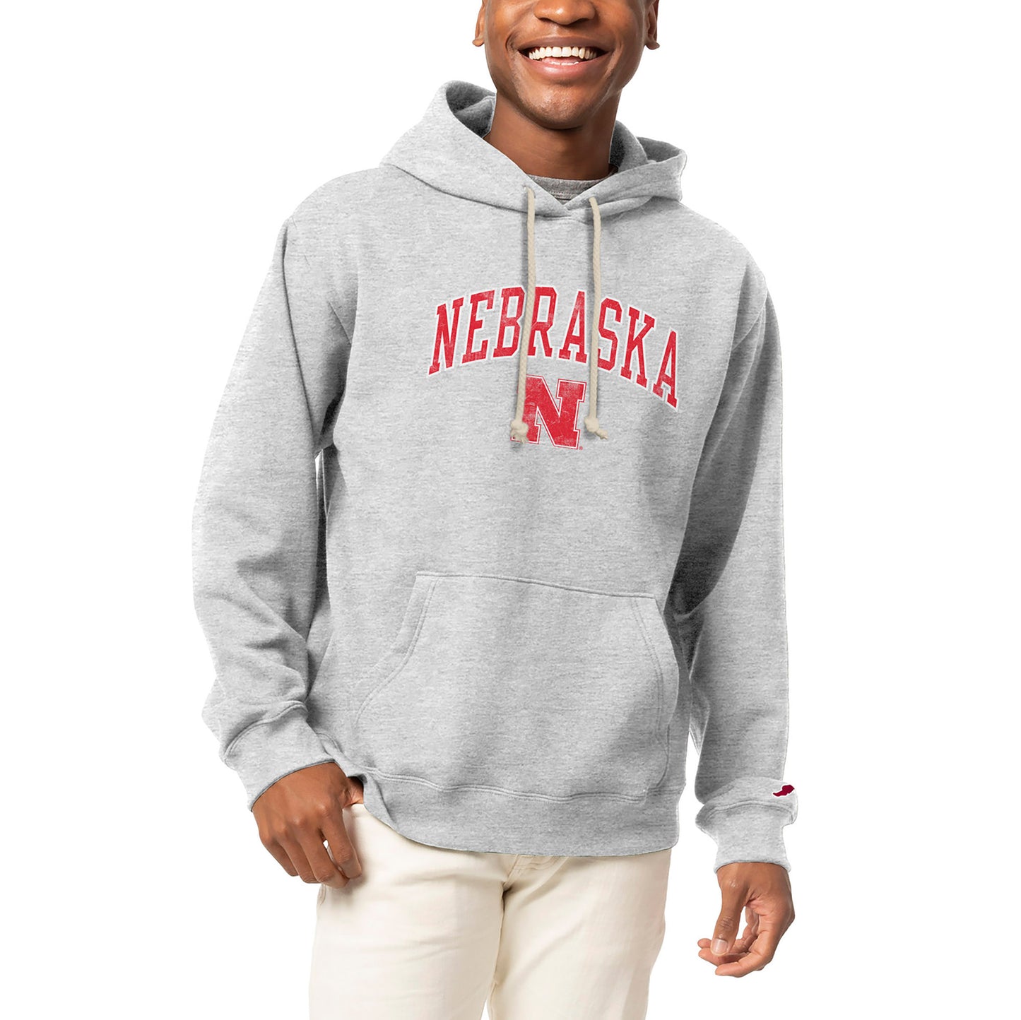 Men's League Collegiate Wear  Heather Gray Nebraska Huskers Arch Over Logo Essentials Pullover Hoodie