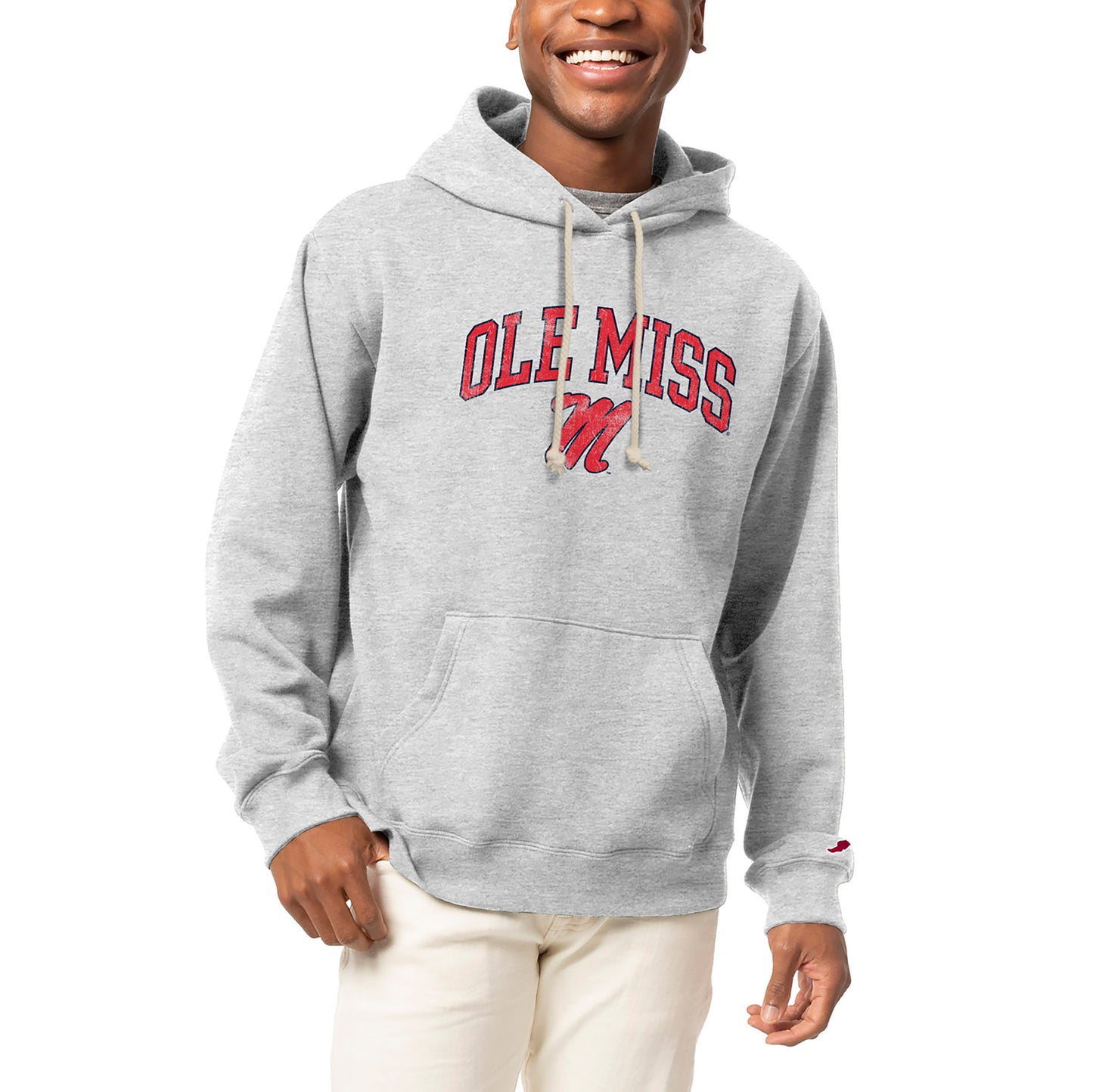 Men's League Collegiate Wear  Heather Gray Ole Miss Rebels Arch Over Logo Essentials Pullover Hoodie