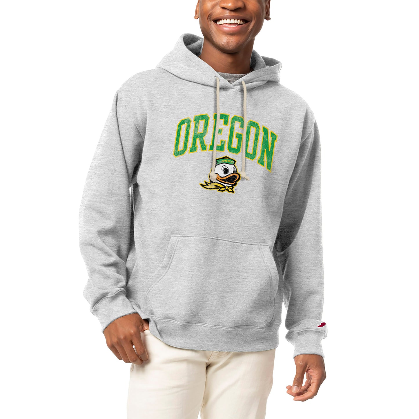 Men's League Collegiate Wear  Heather Gray Oregon Ducks Arch Over Logo Essentials Pullover Hoodie