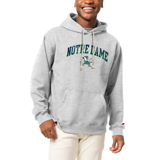 Men's League Collegiate Wear  Heather Gray Notre Dame Fighting Irish Arch Over Logo Essentials Pullover Hoodie