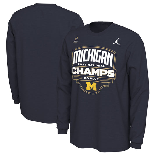 Men's Jordan Brand Navy Michigan Wolverines College Football Playoff 2023 National Champions Celebration Long Sleeve T-Shirt