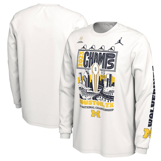 Men's Jordan Brand White Michigan Wolverines College Football Playoff 2023 National Champions Expressive Long Sleeve T-Shirt