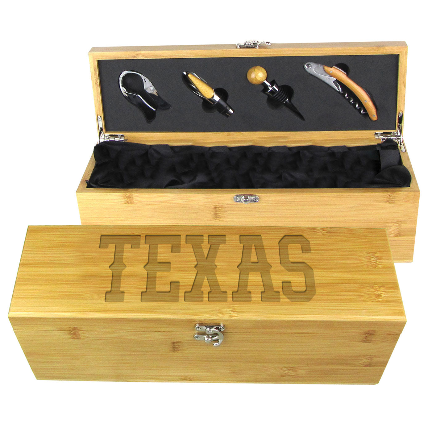 Texas Longhorns Bamboo Wine Gift Box With Tools