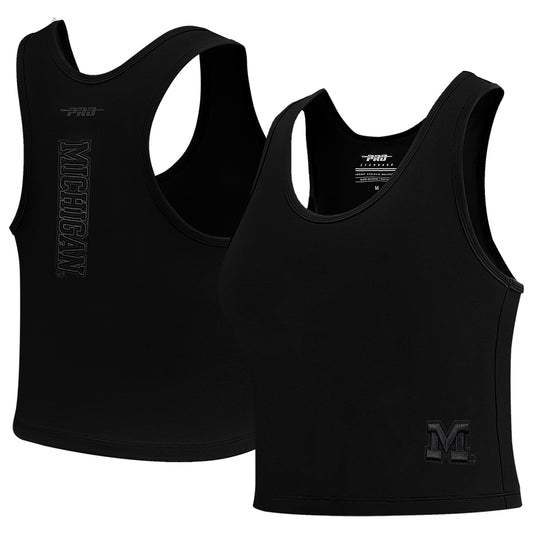 Women's Pro Standard Black Michigan Wolverines Tonal Neutral Fitted Waist Length Racerback Tank Top