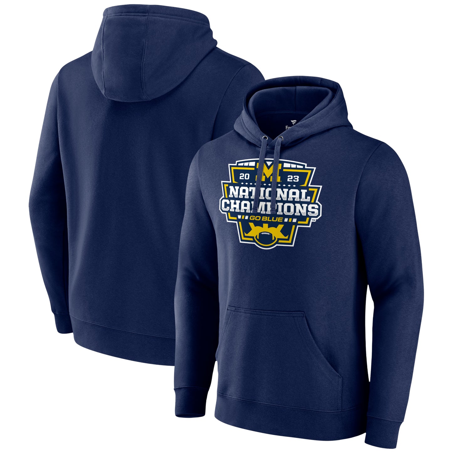 Men's Fanatics Navy Michigan Wolverines College Football Playoff 2023 National Champions Logo Pullover Hoodie