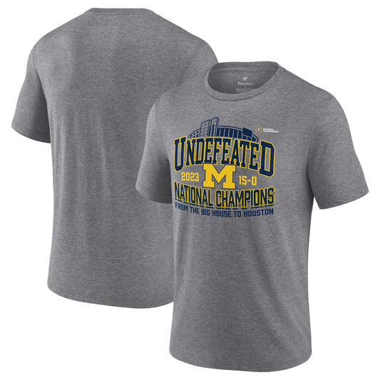 Men's Fanatics Heather Gray Michigan Wolverines College Football Playoff 2023 National Champions Hometown Tri-Blend T-Shirt