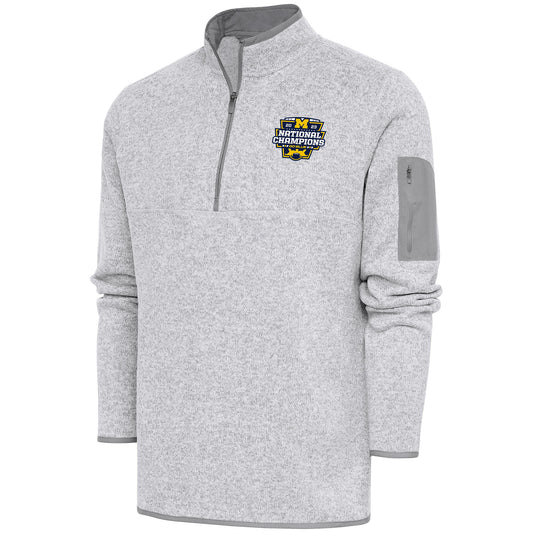 Men's Antigua Heather Gray Michigan Wolverines College Football Playoff 2023 National Champions Fortune Quarter-Zip Jacket