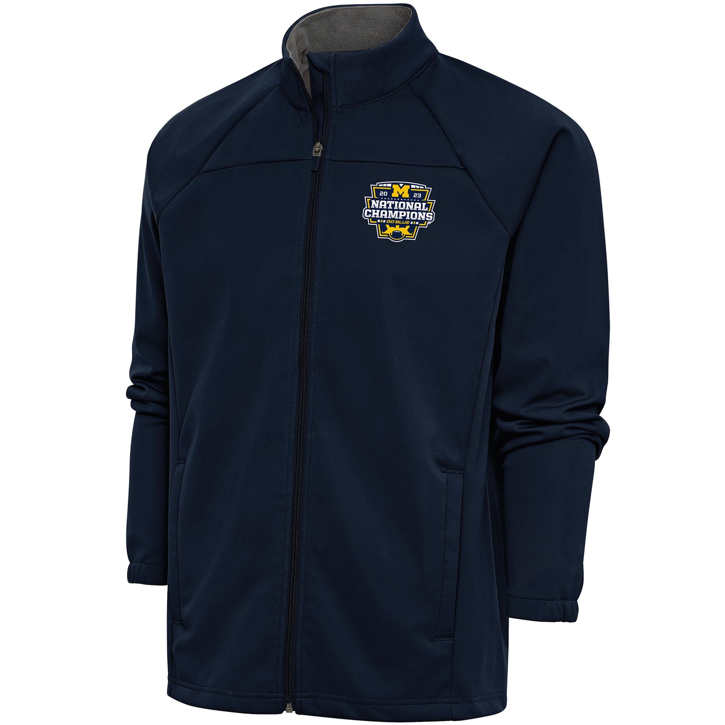 Men's Antigua Navy Michigan Wolverines College Football Playoff 2023 National Champions Links Full-Zip Golf Jacket