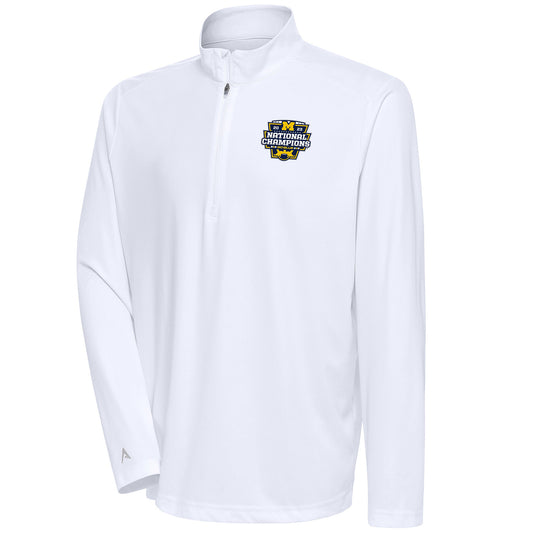 Men's Antigua White Michigan Wolverines College Football Playoff 2023 National Champions Tribute Quarter-Zip Top