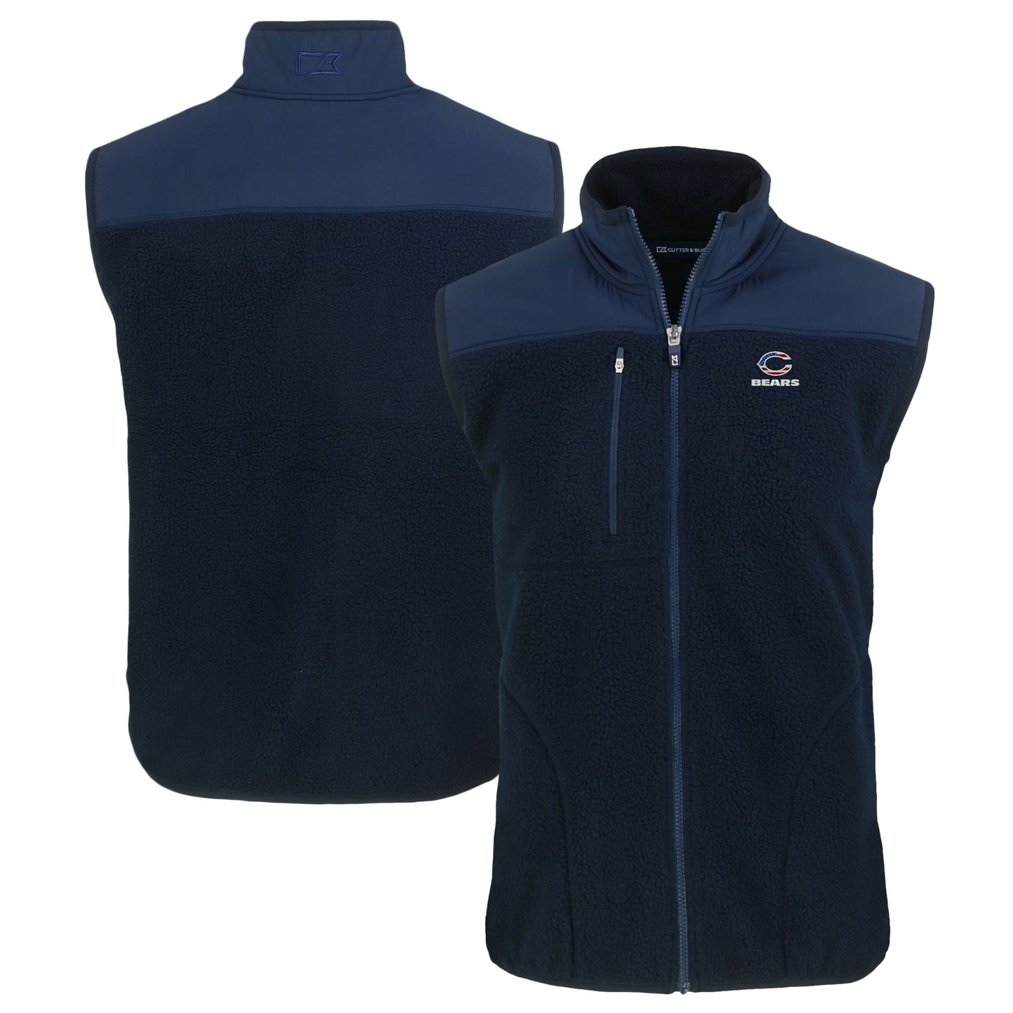 Men's Cutter & Buck Navy Chicago Bears  Americana Cascade Eco Sherpa Fleece Full-Zip Vest