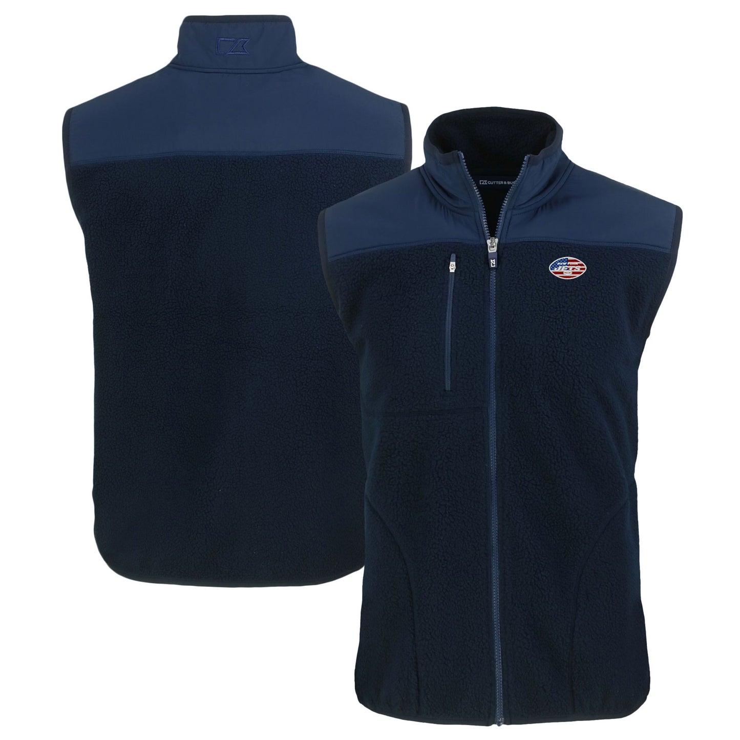 Men's Cutter & Buck Navy New York Jets  Americana Cascade Eco Sherpa Fleece Full-Zip Vest