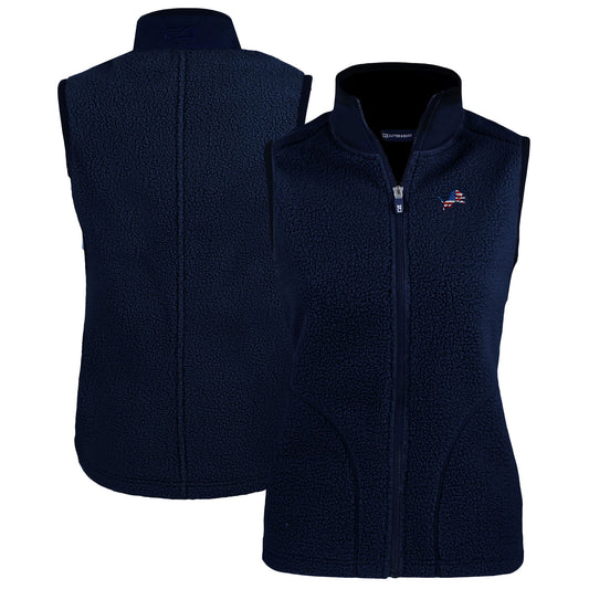 Women's  Cutter & Buck  Navy Detroit Lions  Americana Cascade Eco Sherpa Fleece Full-Zip Vest