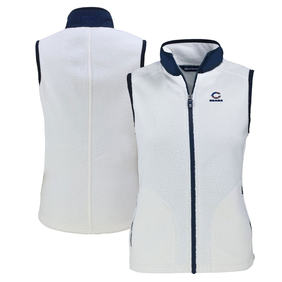 Women's  Cutter & Buck  Oatmeal Chicago Bears  Americana Cascade Eco Sherpa Fleece Full-Zip Vest