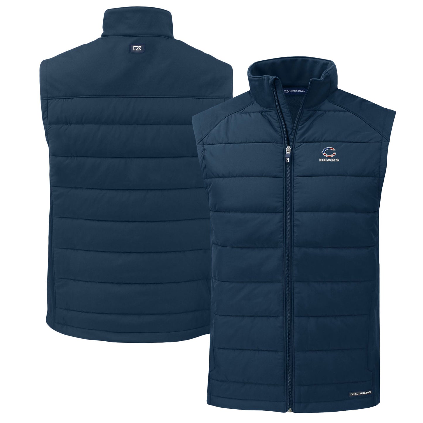 Men's Cutter & Buck Navy Chicago Bears  Evoke Hybrid Eco Softshell Recycled Full-Zip Vest