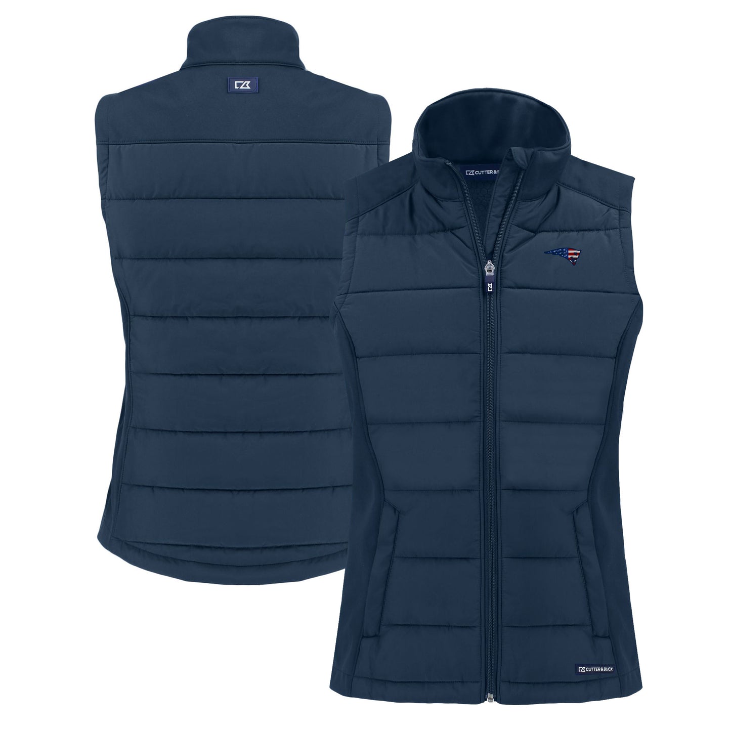 Women's Cutter & Buck  Navy New England Patriots  Evoke Hybrid Eco Softshell Recycled Full-Zip Vest