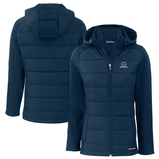 Women's Cutter & Buck  Navy Chicago Bears  Americana Evoke Hybrid Eco Softshell Recycled Full-Zip Hooded Jacket