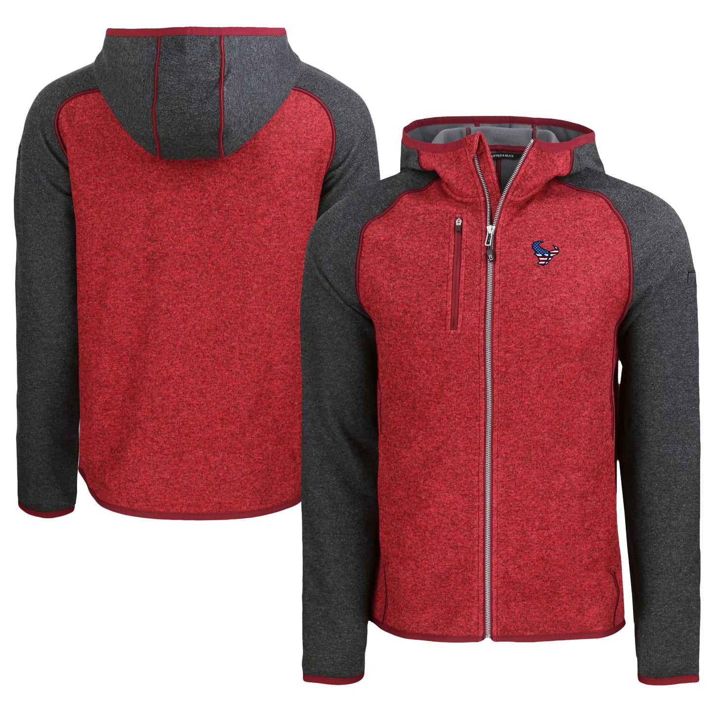 Men's Cutter & Buck Heather Red/Heather Charcoal Houston Texans  Americana Mainsail Full-Zip Hooded Jacket