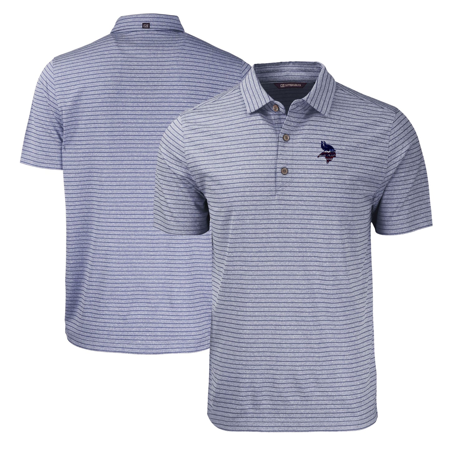 Men's Cutter & Buck Heather Navy Minnesota Vikings Big & Tall Americana Forge Eco Heather Stripe Stretch Recycled Polo