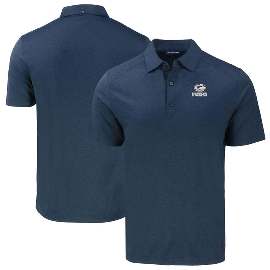 Men's Cutter & Buck Heather Navy Green Bay Packers Big & Tall Americana Forge Eco Stretch Recycled Polo