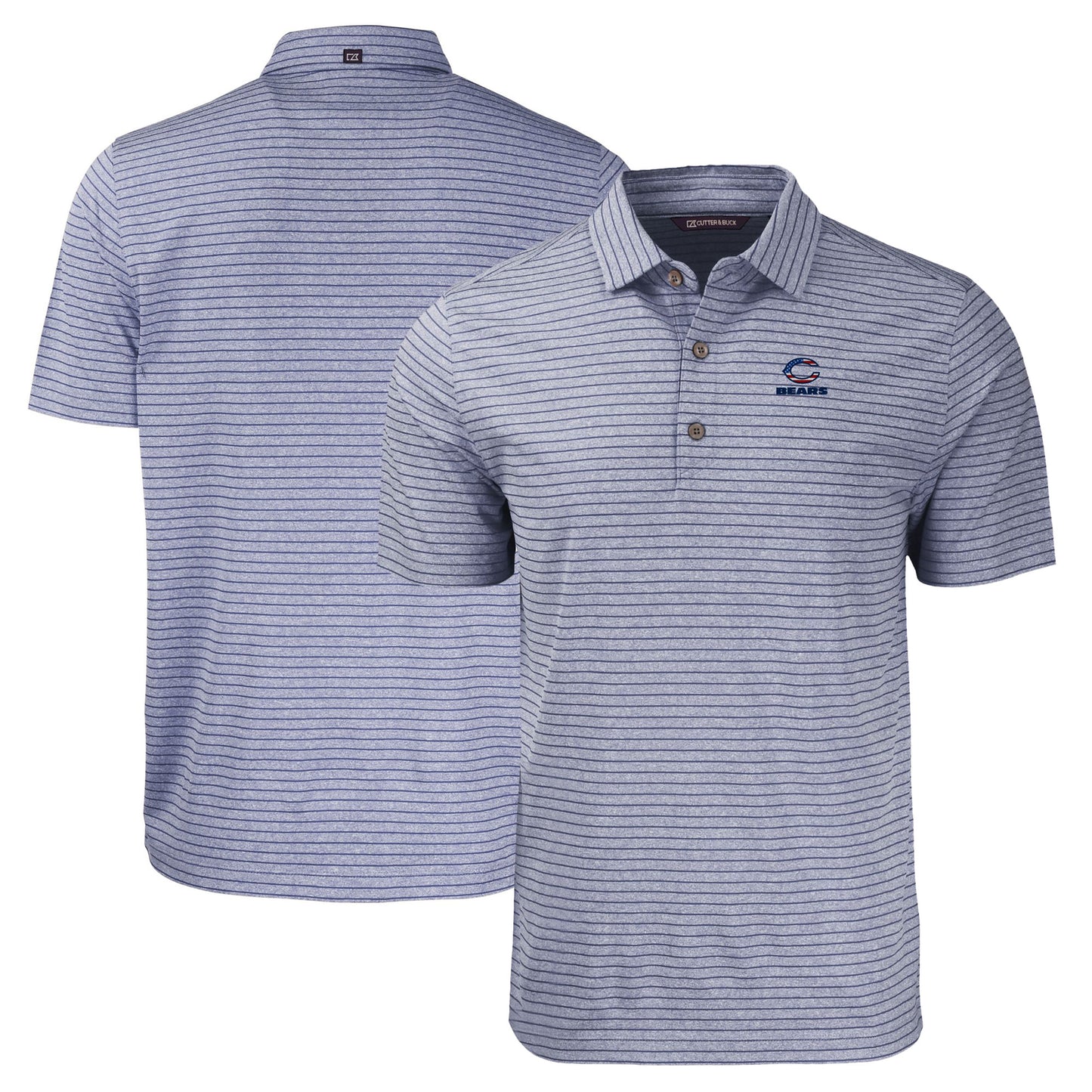 Men's Cutter & Buck Heather Navy Chicago Bears  Americana Forge Eco Heather Stripe Stretch Recycled Polo