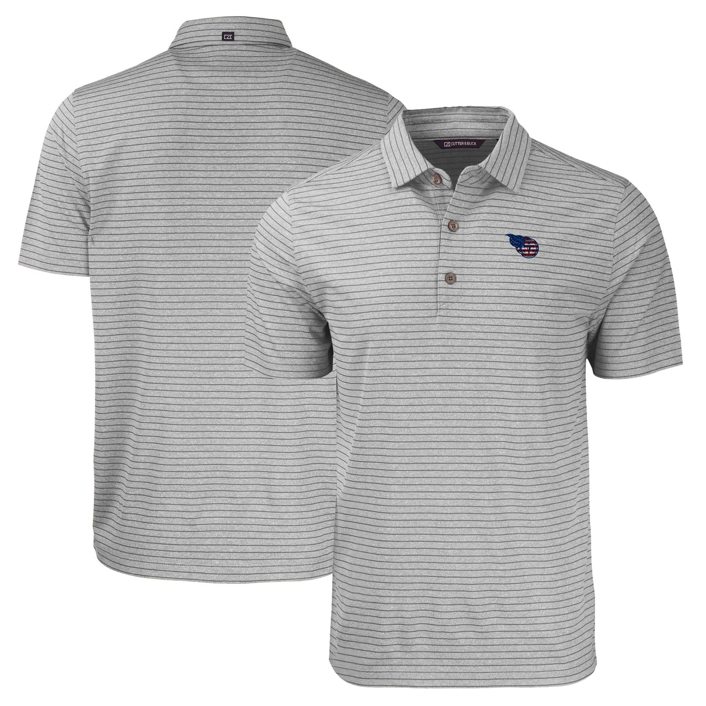 Men's Cutter & Buck Heather Gray Tennessee Titans  Americana Forge Eco Heather Stripe Stretch Recycled Polo