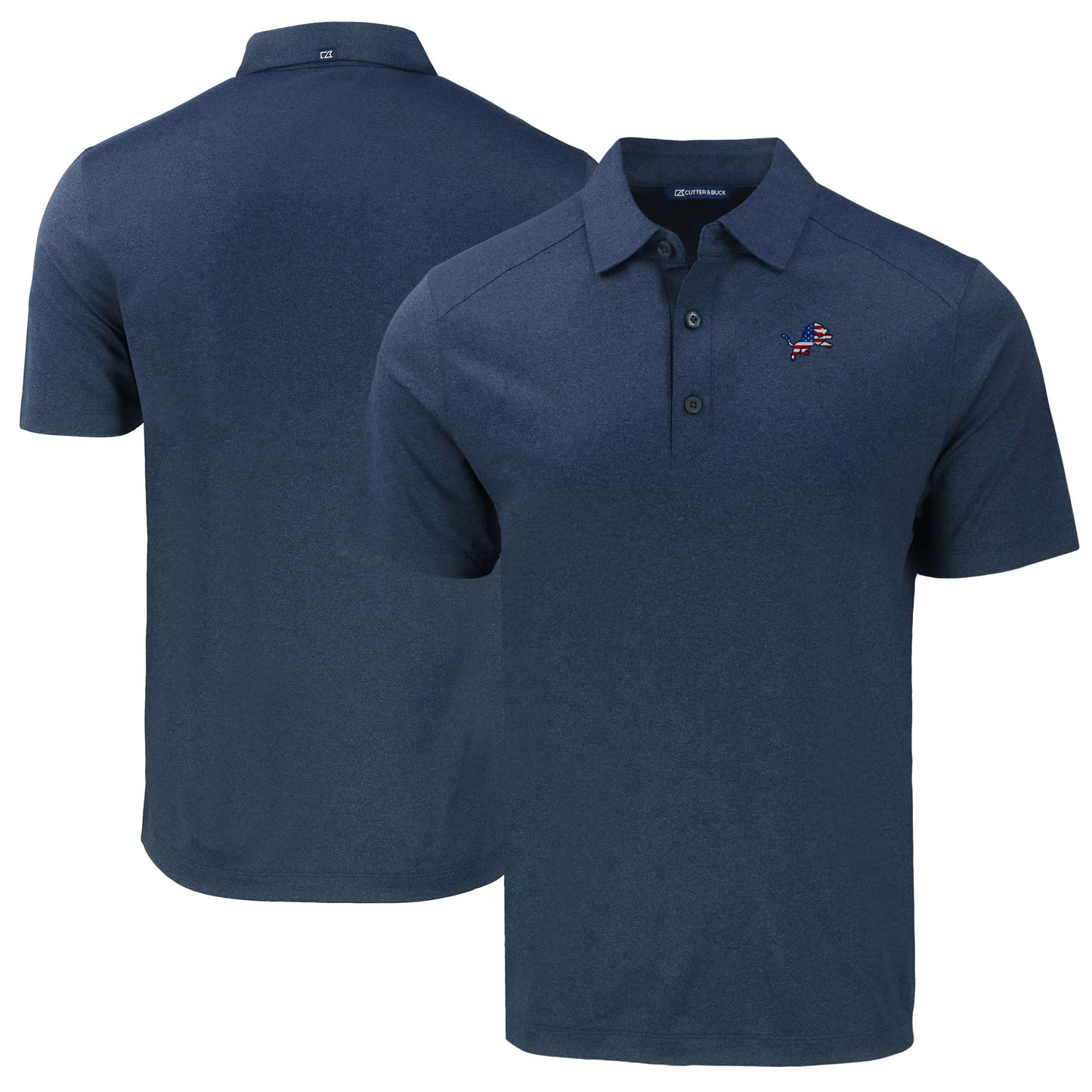 Men's Cutter & Buck Heather Navy Detroit Lions  Americana Forge Eco Stretch Recycled Polo