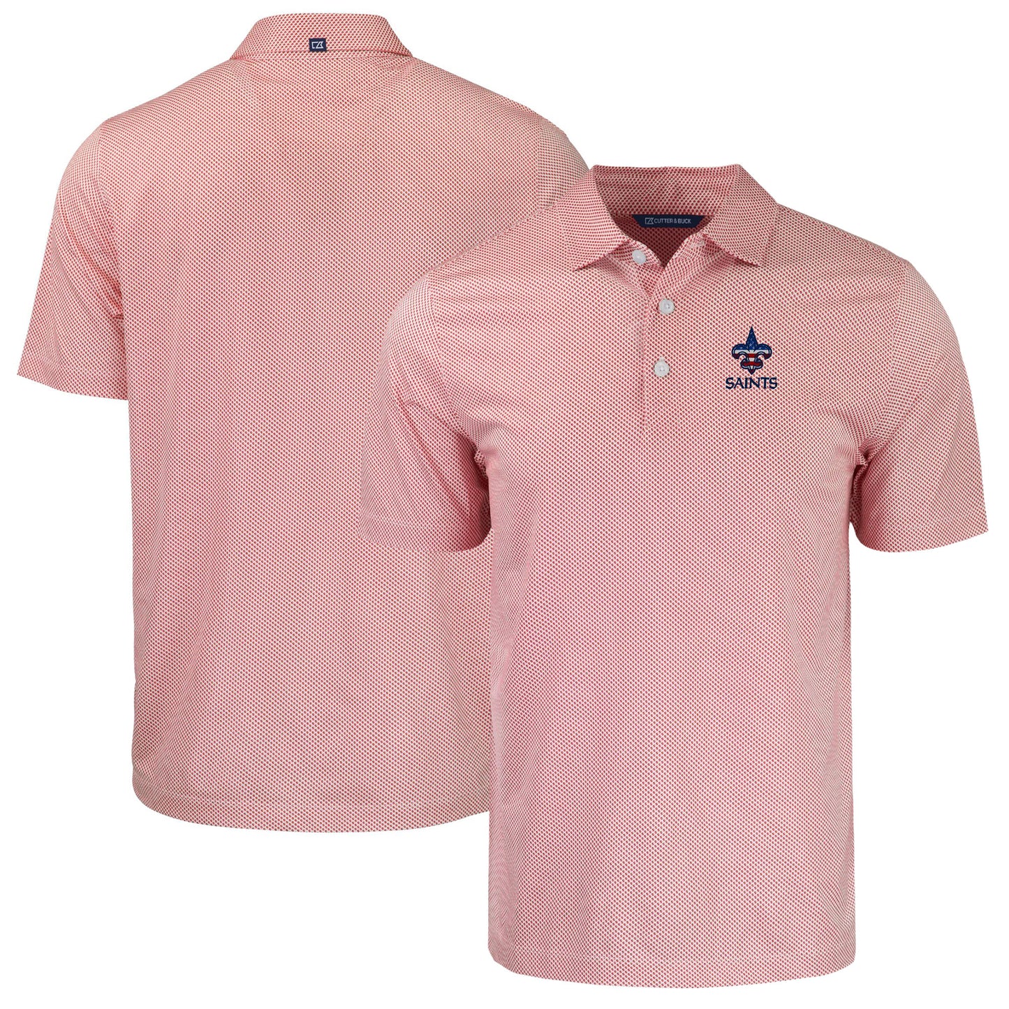 Men's Cutter & Buck Red New Orleans Saints  Americana Pike Eco Symmetry Print Stretch Recycled Polo