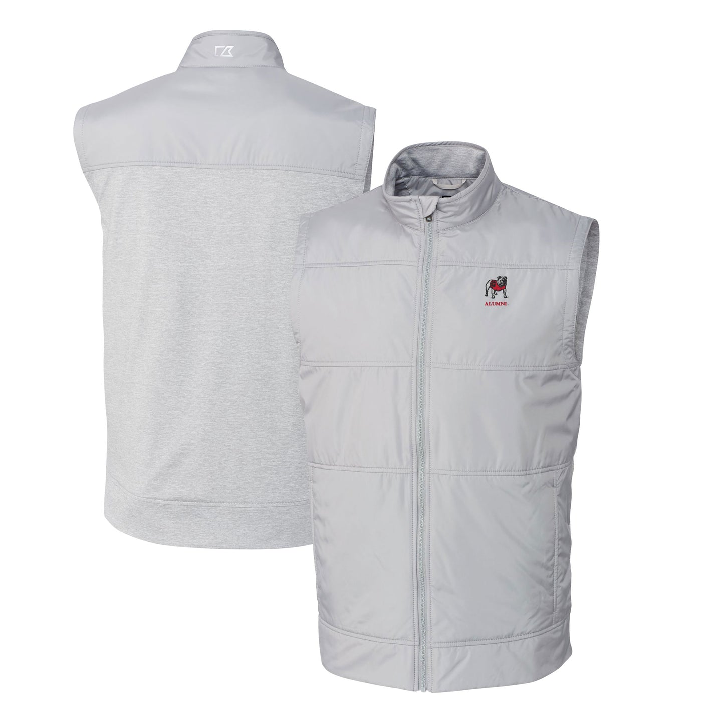 Men's Cutter & Buck Gray Georgia Bulldogs Alumni Logo Stealth DryTec Hybrid Quilted Full-Zip Windbreaker Vest