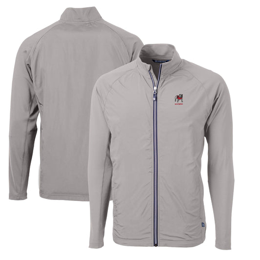 Men's Cutter & Buck  Gray Georgia Bulldogs Alumni Logo Adapt Eco Knit Hybrid Recycled Full-Zip Jacket
