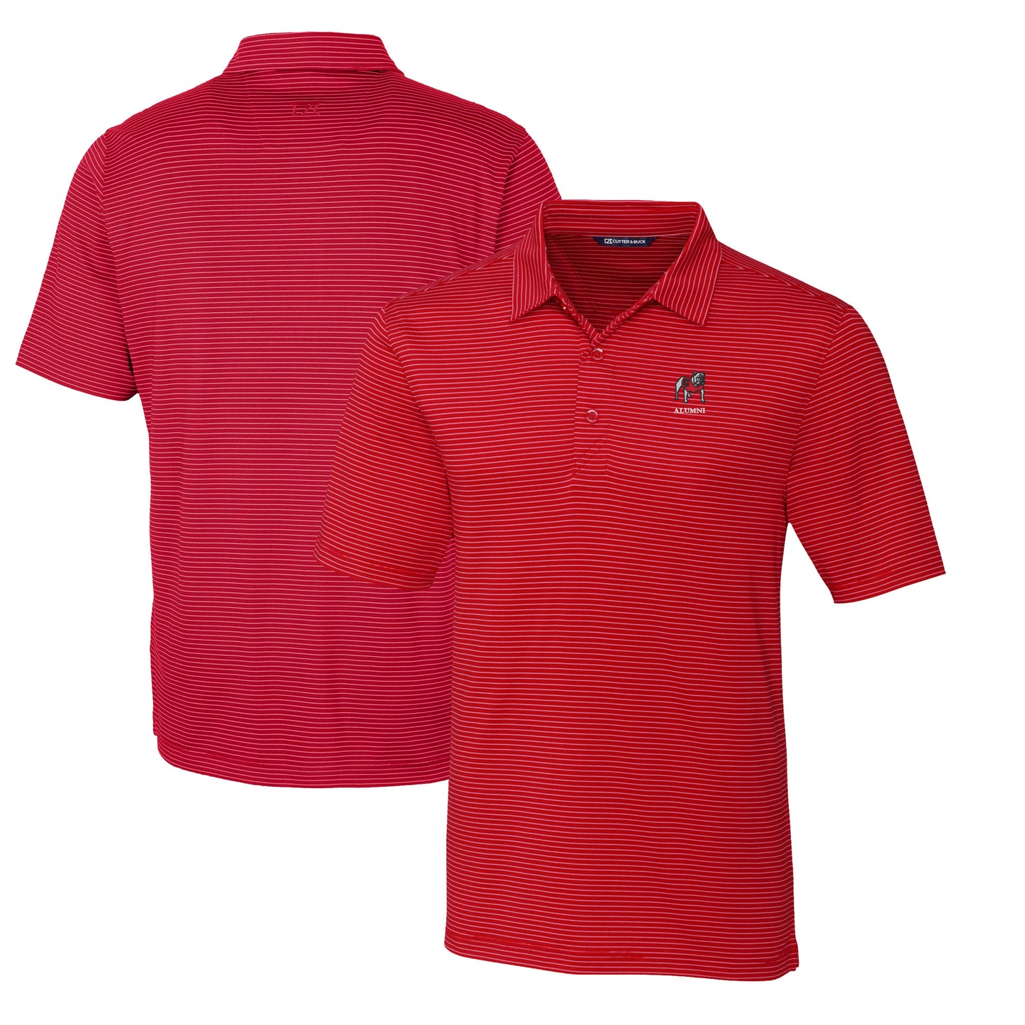 Men's Cutter & Buck Red Georgia Bulldogs Alumni Logo Forge DryTec Pencil Stripe Stretch Polo